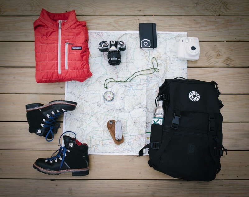 camping map and clothes