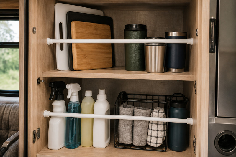 adding a tension rod into a cabinet